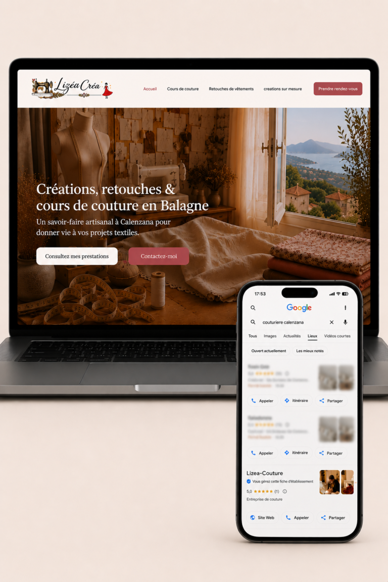 Création du site vitrine Lizea Couture par Atelier Web Jeremy, responsive sur ordinateur et smartphone.
